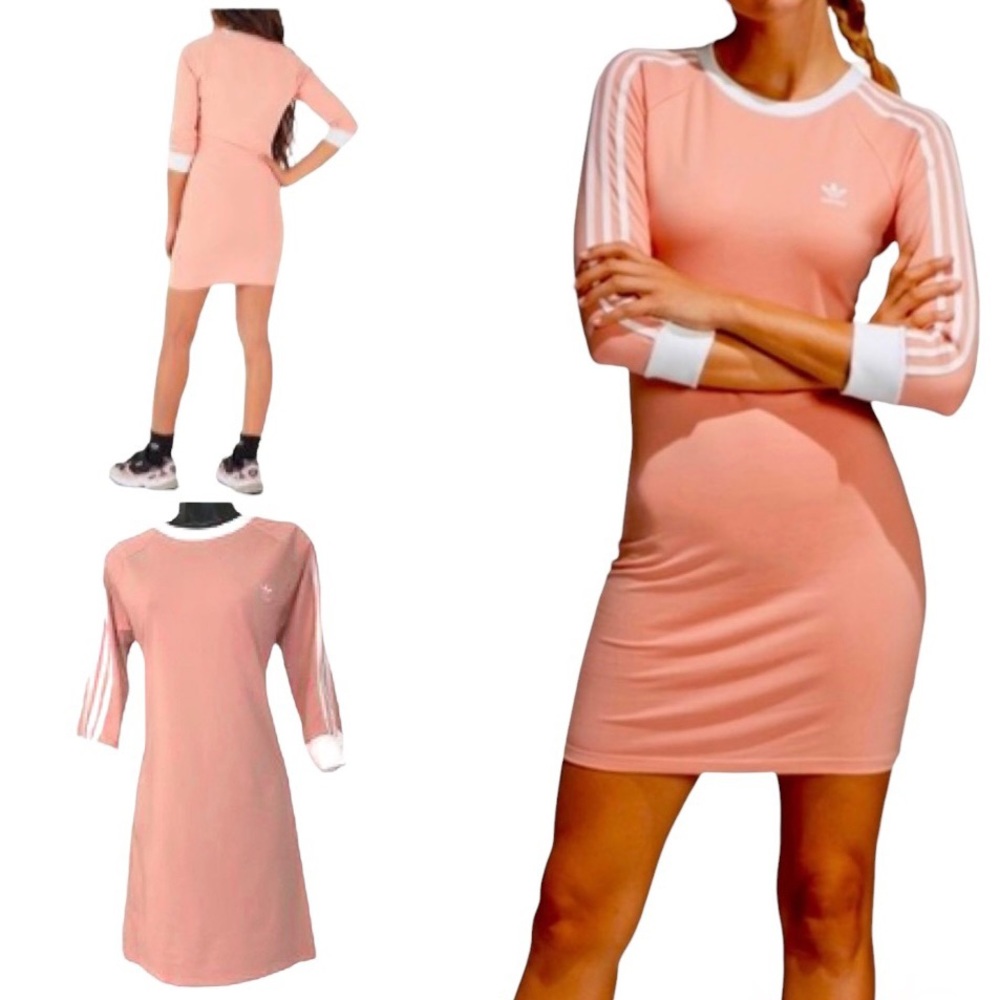 Adidas 3-Stripe Blush Long Sleeve Dress, Size Large